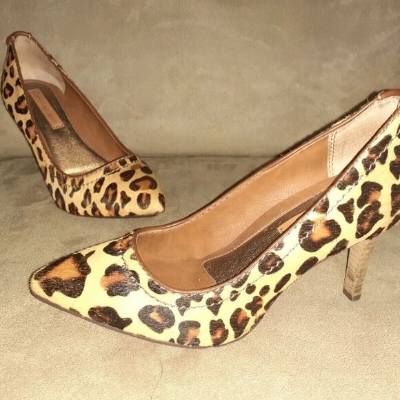 CALVIN KLEIN Jeans-Ryleigh-Leopard Calf Hair Print Pumps/Heels-Size 7-Near Mint - Picture 1 of 8